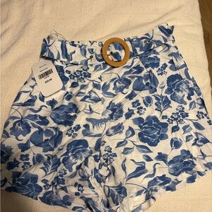 Floral High Waist Shorts - Blue